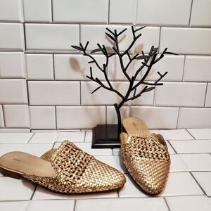 FRAU Made in Italy Pink Metallic leather textured woven Leather Mules slide on f